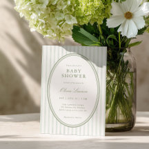 Invitación de baby shower a rayas verde salvia ele