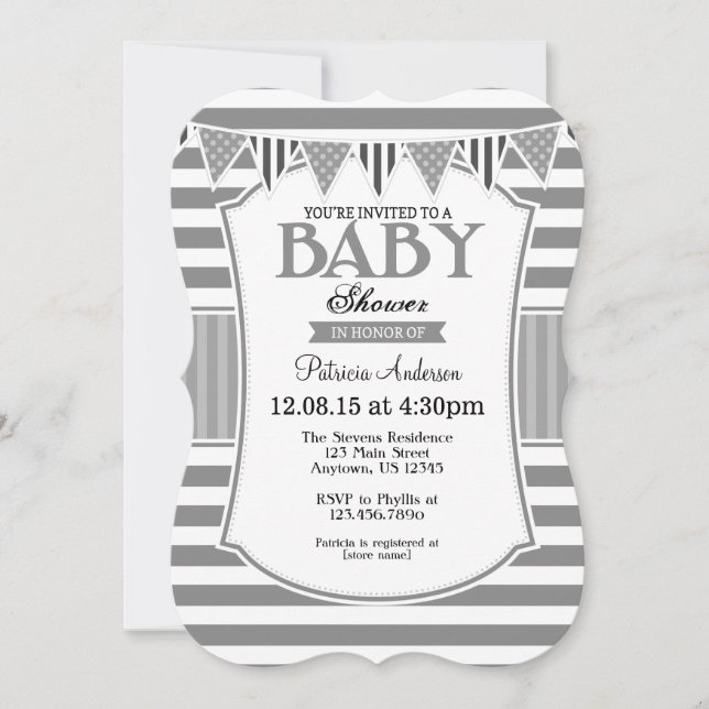Invitación de Baby Shower a Rayos Gris Gris Gris (Anverso)