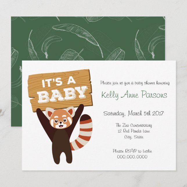 Invitación de Baby Shower a Red Panda recién nacid (Anverso / Reverso)