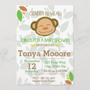Invitación de Baby Shower a revelar género de mono