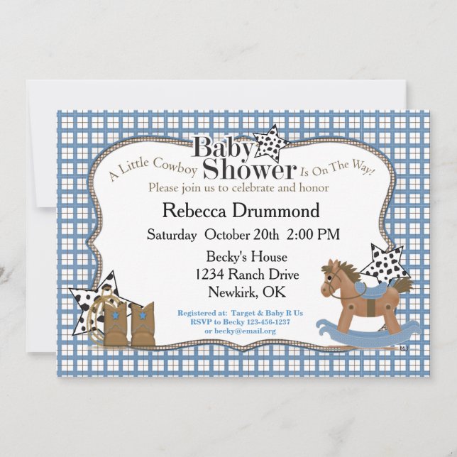 Invitación de Baby Shower a Rocse Horse Cowboy (Anverso)