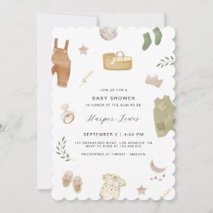 Invitación de Baby Shower a ropa neutra de género