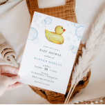 Invitación de Baby Shower a Rubber Duck<br><div class="desc">Invitación de Baby Shower con acuarela Rubber ducky y burbujas de baño. Personalice su información o haga clic en "hacer clic en el personalizar más adelante" para ajustar el tipo de letra,  el tamaño y el color.</div>