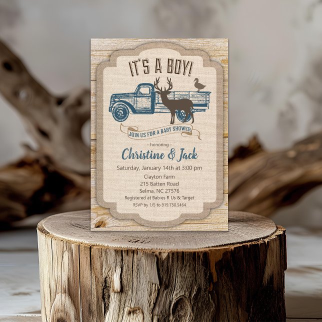 Invitación de Baby Shower a Rustic Deer Truck Boy (Subido por el creador)