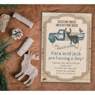 Invitación de Baby Shower a Rustic Deer Truck Boy