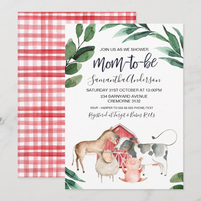 Invitación de Baby Shower a Rústic Farmyard (Anverso / Reverso)
