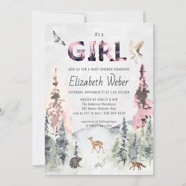 Invitación de Baby Shower a Rustic Forest Woodland (Anverso)