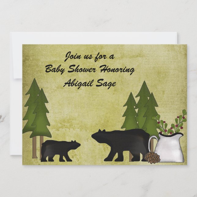 Invitación de Baby Shower a Rustic Mountain Bear (Anverso)