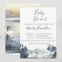 Invitación de Baby Shower a Rustic Swan Lake
