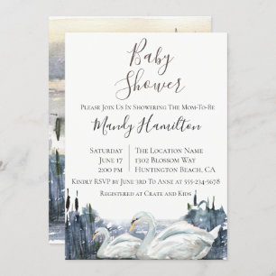 Invitación de Baby Shower a Rustic Swan Lake