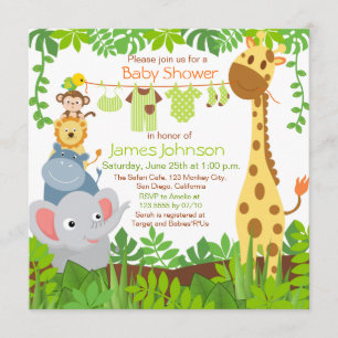 Invitación de Baby Shower a Safari Animals de la j