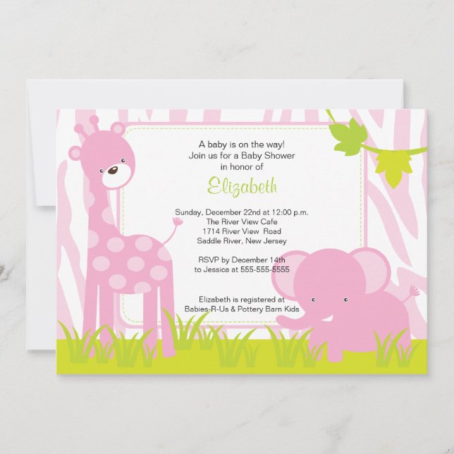 Invitación de Baby Shower a Safari Animals de la j (Anverso)