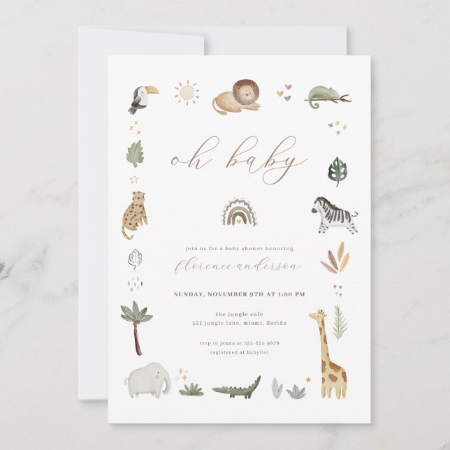 Invitación de Baby Shower a Safari Boho Jungle (Anverso)