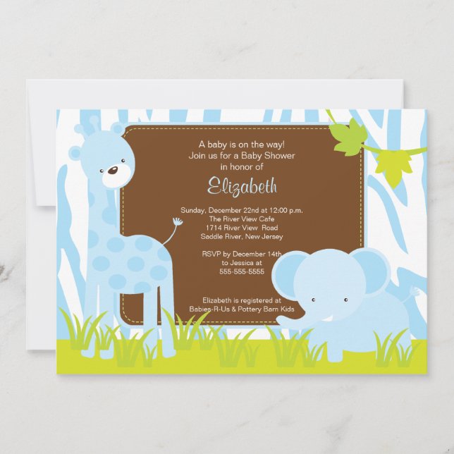 Invitación de Baby Shower a Safari Boy Animals Jun (Anverso)