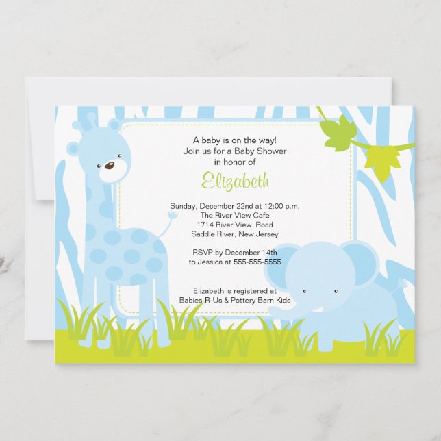 Invitación de Baby Shower a Safari Boy Animals Jun (Anverso)