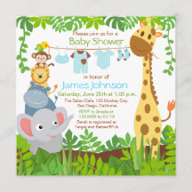 Invitación de Baby Shower a Safari Boy Animals Jun