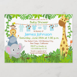 Invitación de Baby Shower a Safari Boy Animals Jun