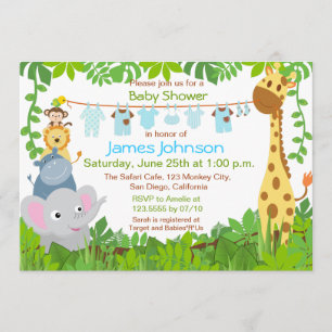 Invitación de Baby Shower a Safari Boy Animals Jun