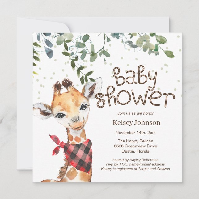 Invitación de Baby Shower a Safari Jungle Greenery (Anverso)