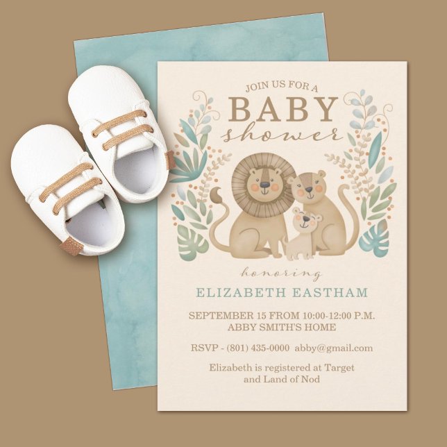 Invitación de Baby Shower a Safari Jungle Lion Boy (A cute safari jungle lion baby shower invitation. Personalize it for your special day.)