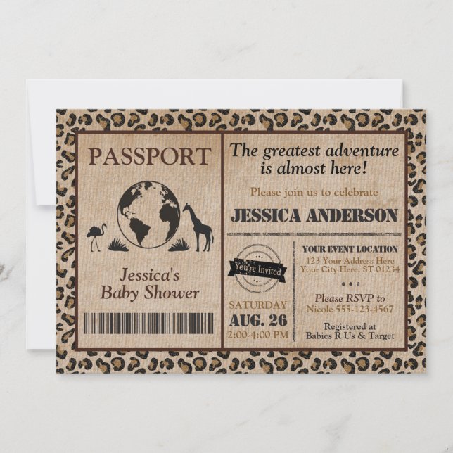 Invitación de Baby Shower a Safari Passport (Anverso)