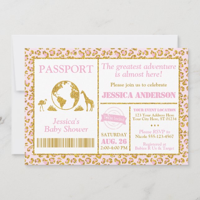 Invitación de Baby Shower a Safari Passport (Anverso)