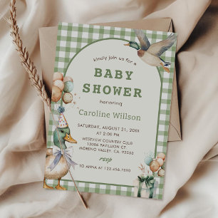 Invitación de Baby Shower a Sage Green Gingham Duc