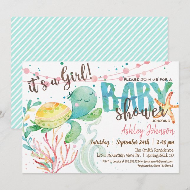 Invitación de Baby Shower a Sea Turtle Ocean, Chic (Anverso / Reverso)