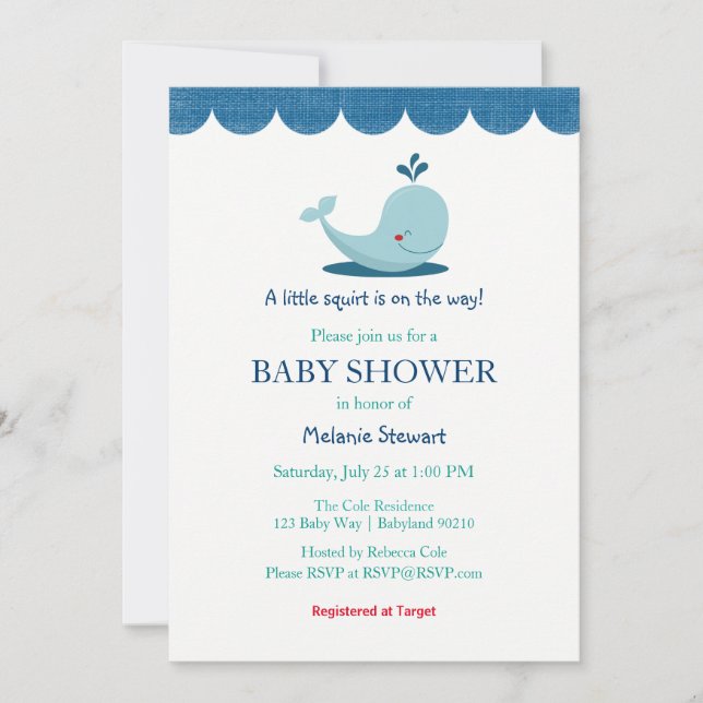 Invitación de Baby Shower a Sea Whale (Anverso)