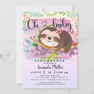 Invitación de Baby Shower a Sloth Adorable