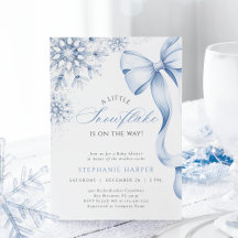 Invitación de Baby Shower a Snowflake Blue Bow