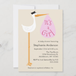 Invitación de Baby Shower a Stork moderno - Chica