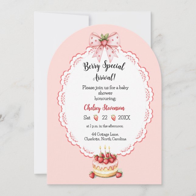 Invitación de Baby Shower a Strawberry Shortcake (Anverso)