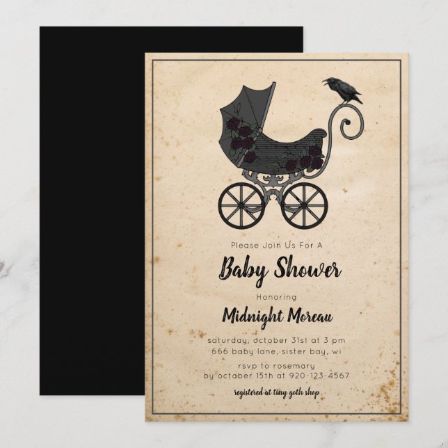 Invitación de Baby Shower a Stroller Floral de Cro (Anverso / Reverso)