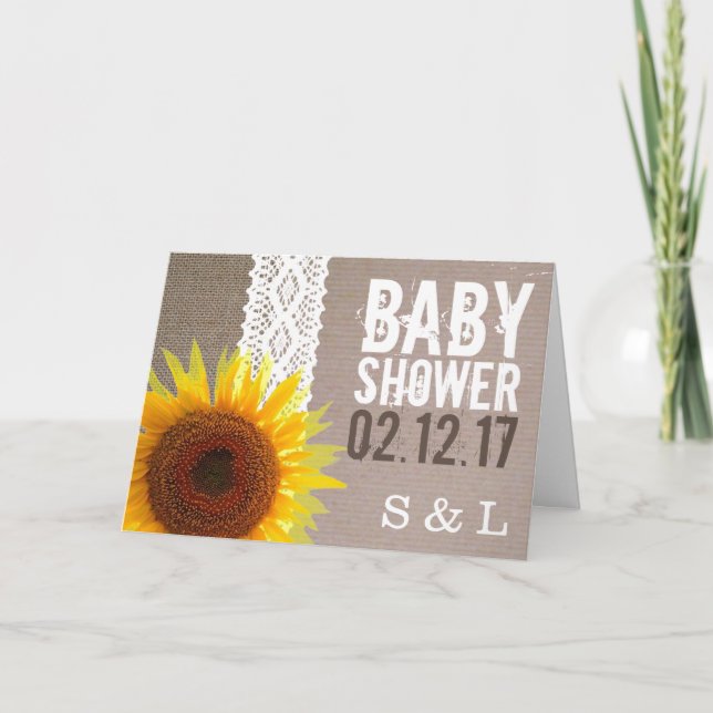 Invitación de Baby Shower a Sunflower Burlap y Cro (Anverso)
