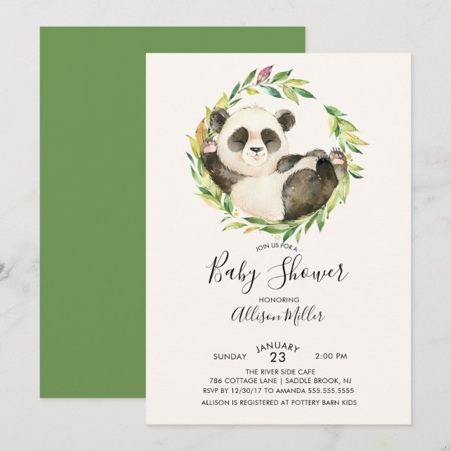 Invitación de Baby Shower a Sweet Panda Bear (Anverso / Reverso)