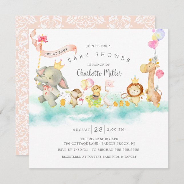 Invitación de Baby Shower a Sweet Parade (Anverso / Reverso)