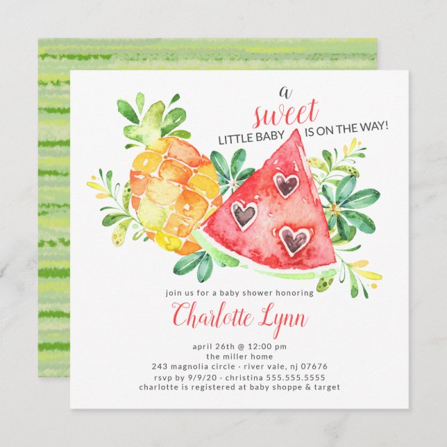 Invitación de Baby Shower a Sweet Watermelon (Anverso / Reverso)