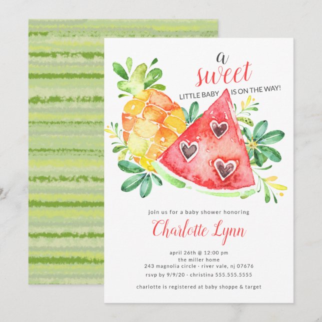 Invitación de Baby Shower a Sweet Watermelon (Anverso / Reverso)