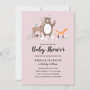 Invitación de Baby Shower a Sweet Woodland Pink Mi