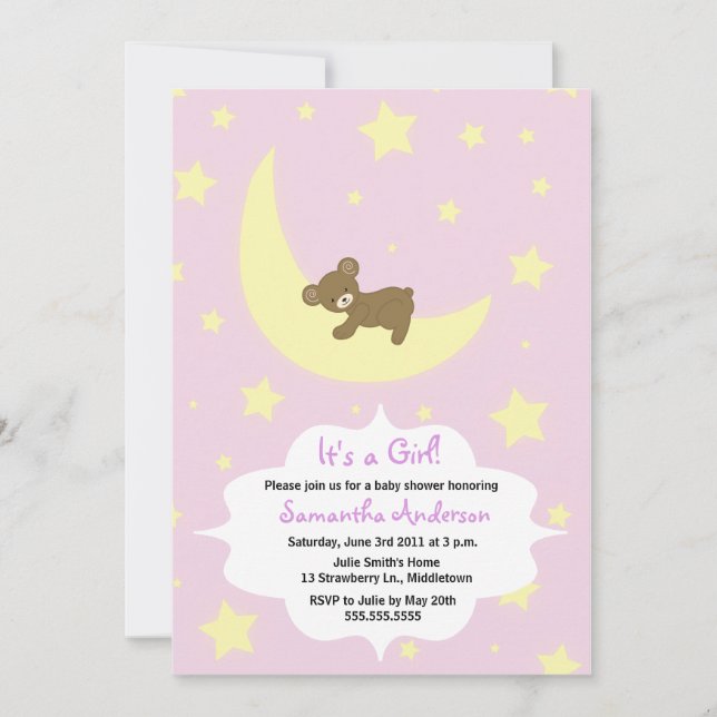 Invitación de Baby Shower a Teddy Bear and Moon -  (Anverso)