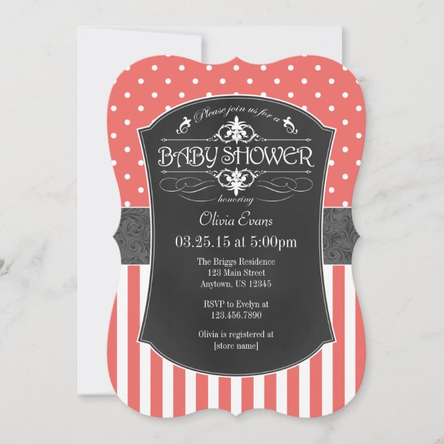 Invitación de Baby Shower a tiras de tablero de cr (Anverso)