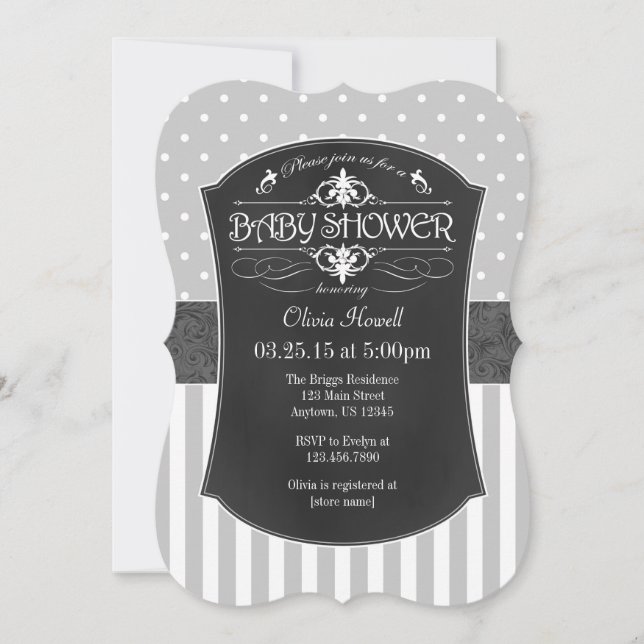 Invitación de Baby Shower a tiras de tablero de cr (Anverso)
