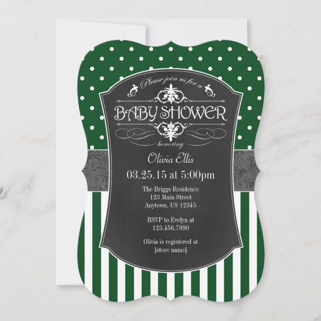 Invitación de Baby Shower a tiras de tablero de cr (Anverso)