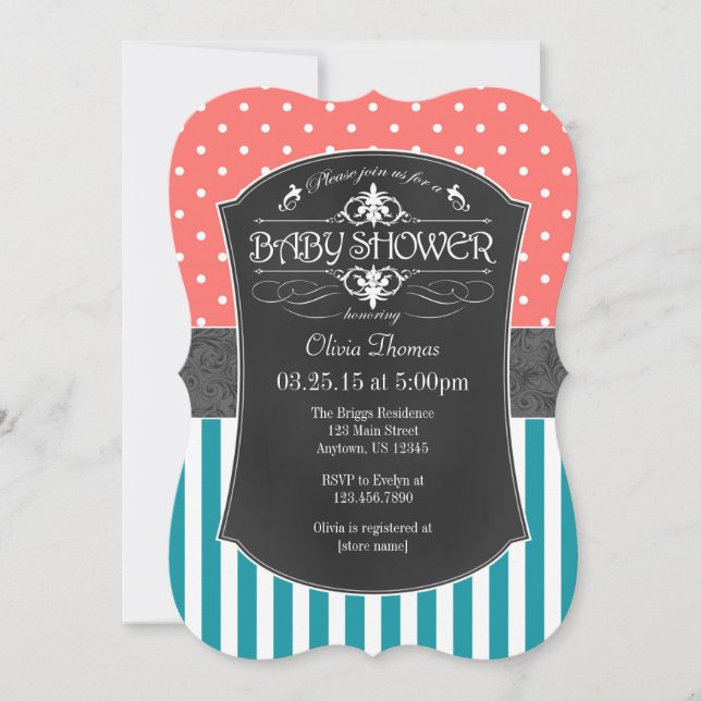 Invitación de Baby Shower a tiras de tablón de cro (Anverso)