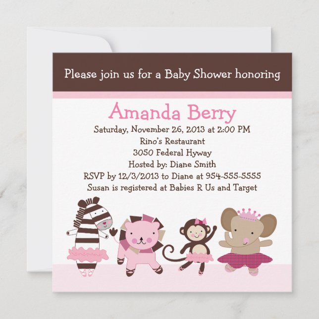 Invitación de Baby Shower a Tutu Cute Ballet Anima (Anverso)