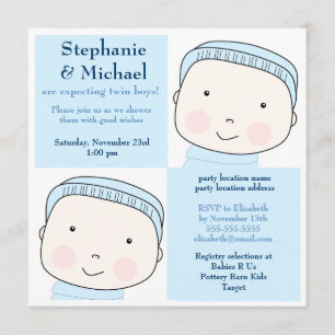 Invitación de Baby Shower a Twin Boy Blue Couples