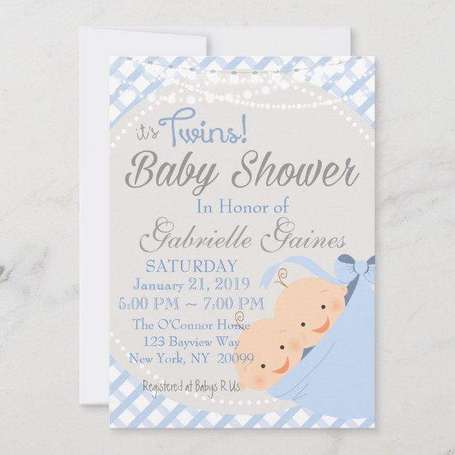 Invitación de Baby Shower a Twin Boys (Anverso)