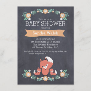 Invitación de Baby Shower a Twin Fox Neutral de Gé
