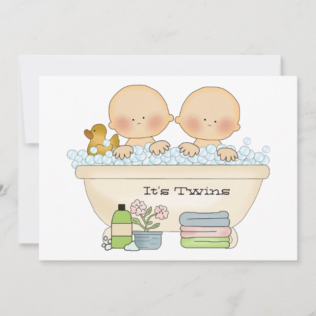 Invitación de Baby Shower a Twins Bubble Bath Bath (Anverso)